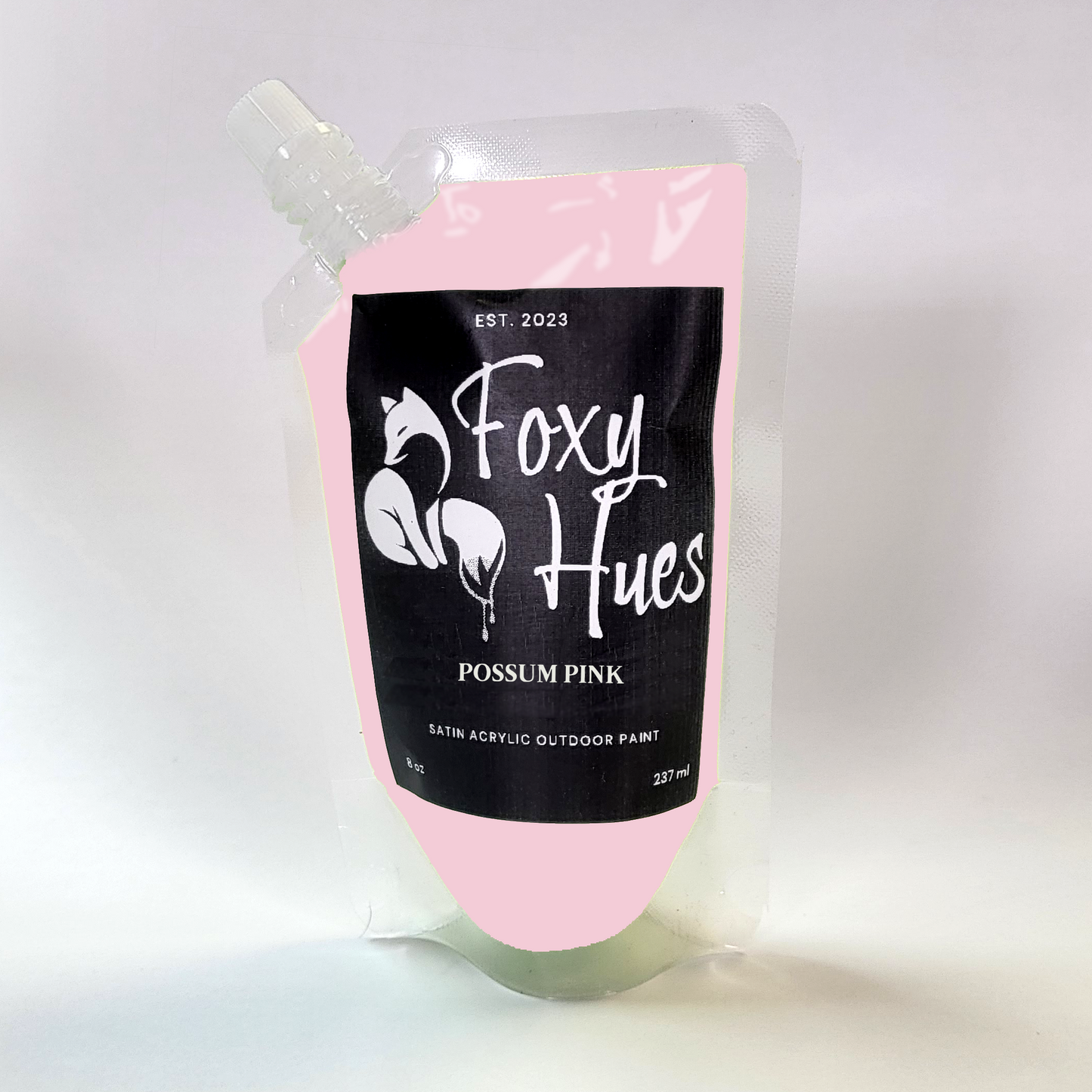 Paint pouch with 'Foxy Hues' branding on a white background