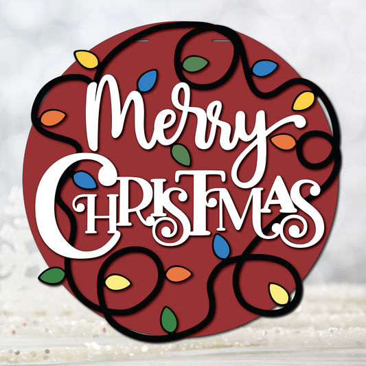 Merry Christmas Lights Door Hanger 16"
