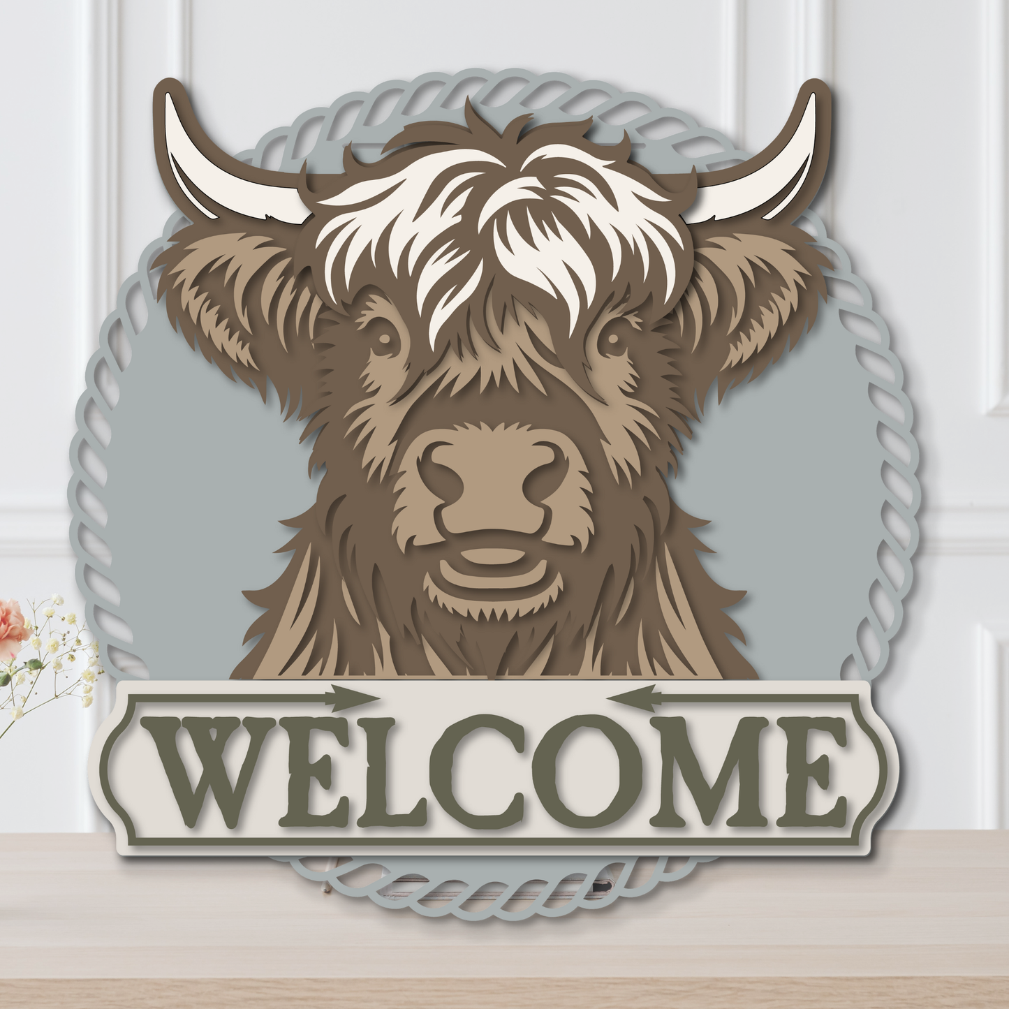 Welcome Highland Cow Door Hanger 16"