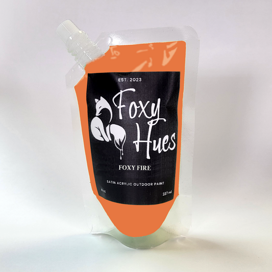 Foxy Hues acrylic outdoor paint pouch on a white background