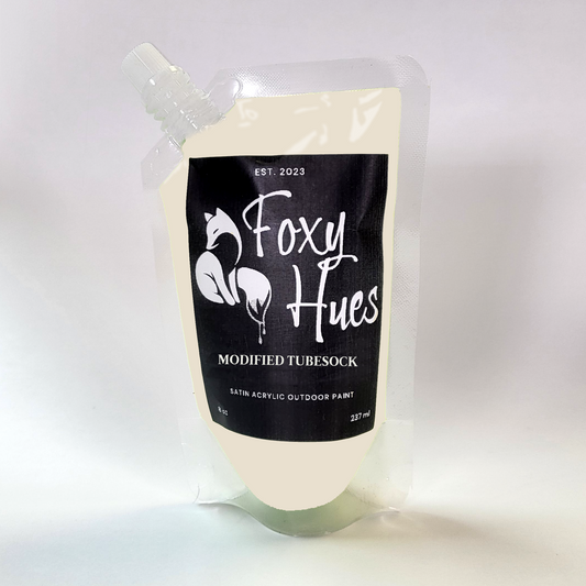 Foxy Hues modified tubesock paint packaging on a white background