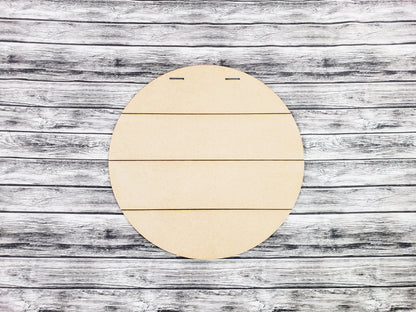Round wooden board on a rustic wooden surface