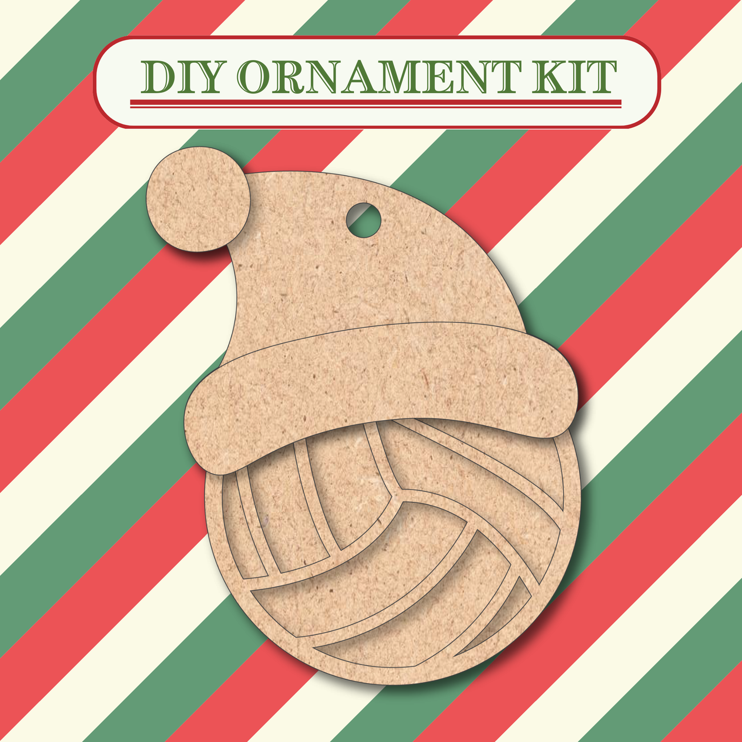 Volleyball Santa Hat Unfinished Ornament Kit